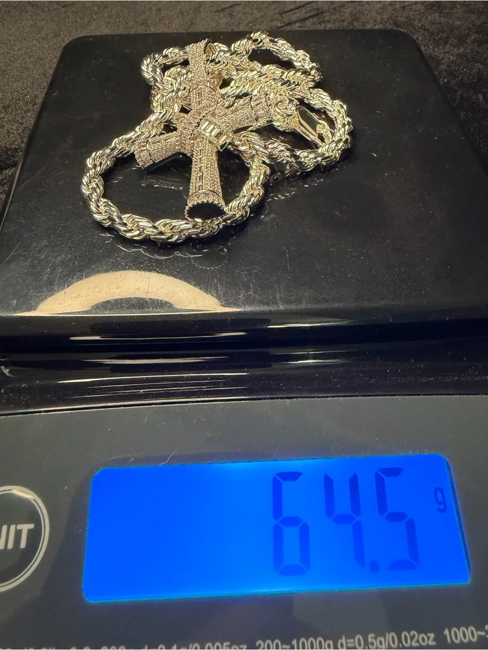 Iced Out Cross Pendant W/WG Finish 22in 5.5in Rope Chain Moissanite Brand New